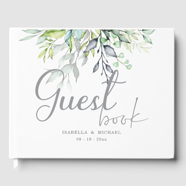 Calligraphy Elegant Botanical Wedding Guest Book (Front)