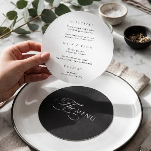 Calligraphy Elegant Circle Black Wedding Menu