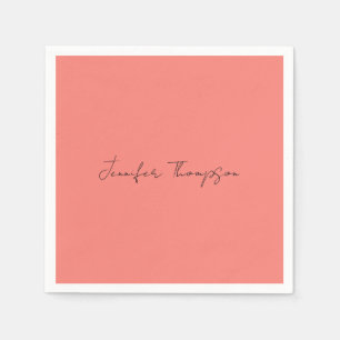 Calligraphy Elegant Coral Pink Plain Simple Name Napkin
