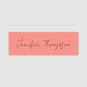 Calligraphy Elegant Coral Pink Plain Simple Name Tag