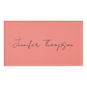 Calligraphy Elegant Coral Pink Plain Simple Name Tag