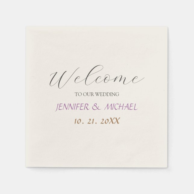 Calligraphy Elegant Ecru Colour Welcome Wedding Napkin (Front)
