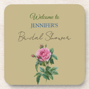 Calligraphy Elegant Floral Welcome Bridal Shower Coaster