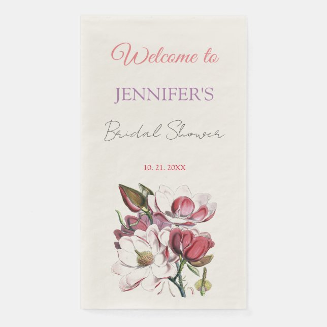 Calligraphy Elegant Floral Welcome Bridal Shower Napkin (Front)