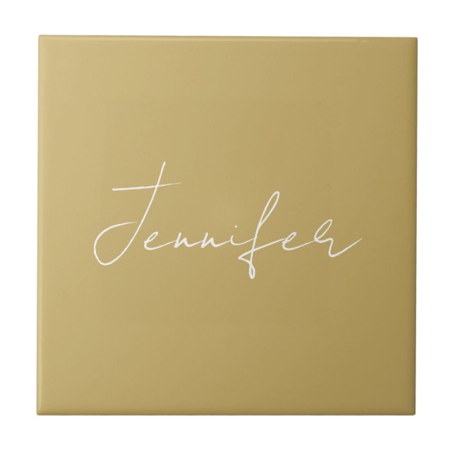 Calligraphy Elegant Gold Colour Plain Simple Name Tile (Front)