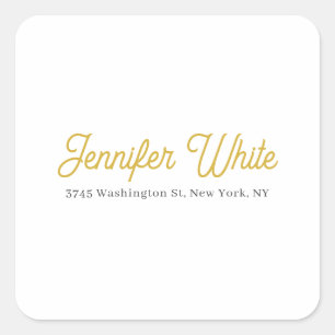 Calligraphy Elegant Gold White Bold Editable Name Square Sticker