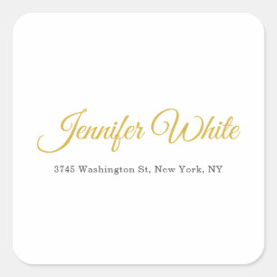 Calligraphy Elegant Gold & White Bold Retro Name Square Sticker