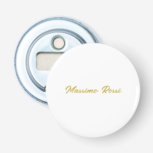 Calligraphy Elegant Gold White Plain Simple Name Bottle Opener (Front)