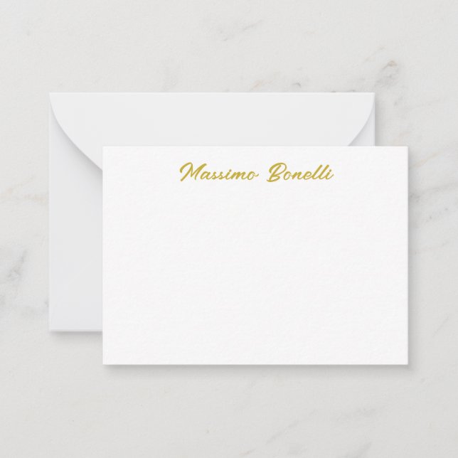 Calligraphy Elegant Gold White Plain Simple Name Card (Front)