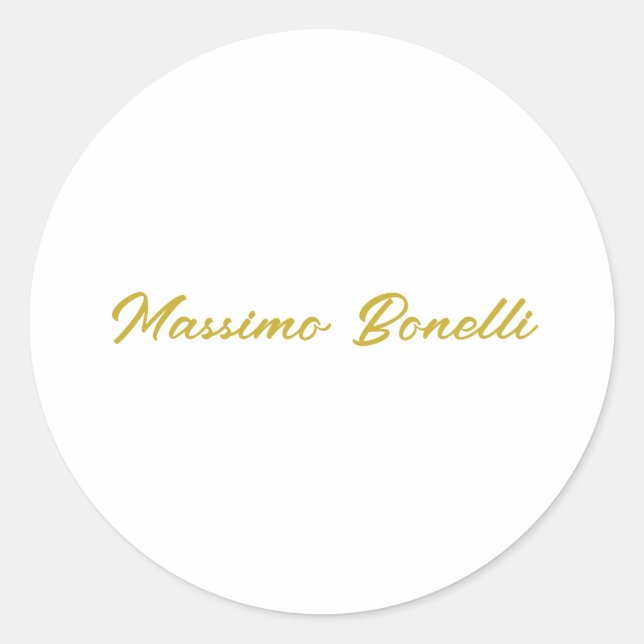 Calligraphy Elegant Gold White Plain Simple Name Classic Round Sticker (Front)