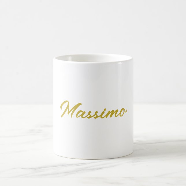 Calligraphy Elegant Gold White Plain Simple Name Coffee Mug (Center)