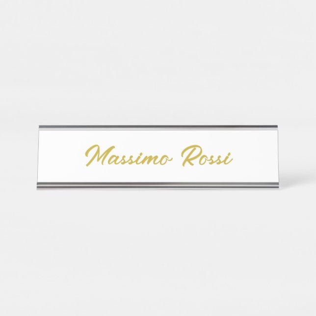 Calligraphy Elegant Gold White Plain Simple Name Desk Name Plate (Front)