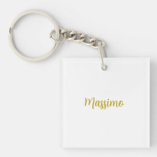 Calligraphy Elegant Gold White Plain Simple Name Key Ring