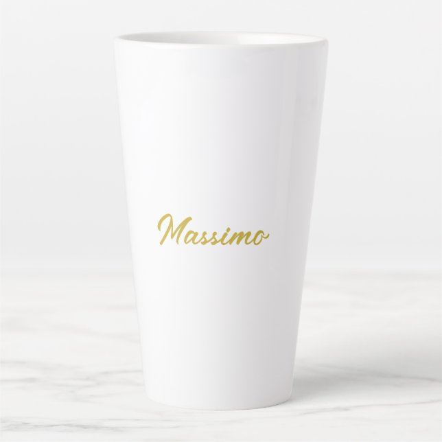 Calligraphy Elegant Gold White Plain Simple Name Latte Mug (Front)