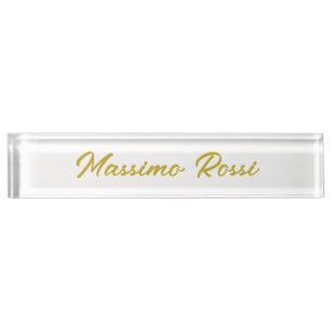 Calligraphy Elegant Gold White Plain Simple Name Nameplate