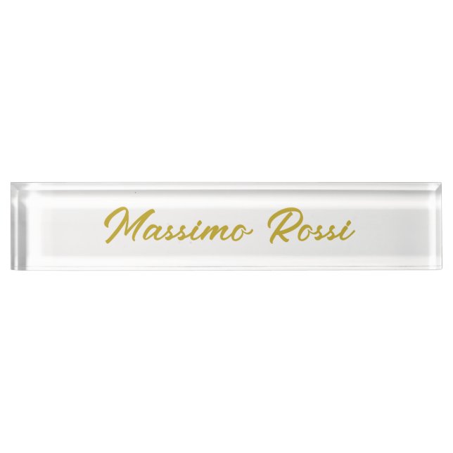 Calligraphy Elegant Gold White Plain Simple Name Nameplate (Front)