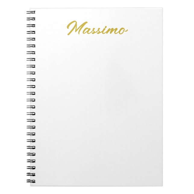 Calligraphy Elegant Gold White Plain Simple Name Notebook (Front)