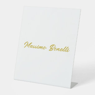 Calligraphy Elegant Gold White Plain Simple Name Pedestal Sign