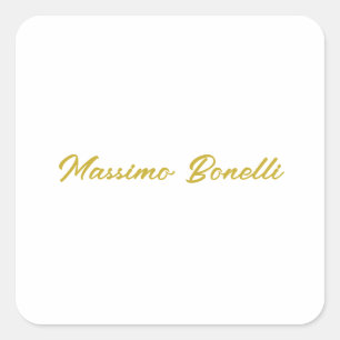 Calligraphy Elegant Gold White Plain Simple Name Square Sticker