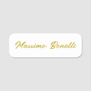 Calligraphy Elegant Gold White Plain Simple Name Tag