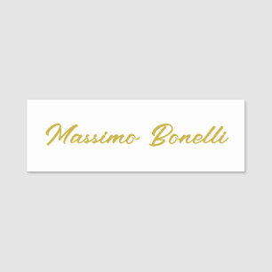 Calligraphy Elegant Gold White Plain Simple Name Tag