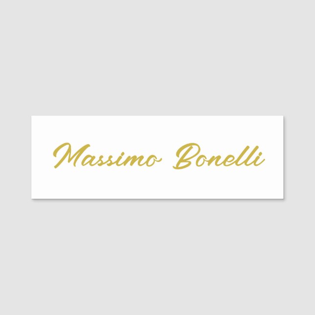 Calligraphy Elegant Gold White Plain Simple Name Tag (Front)