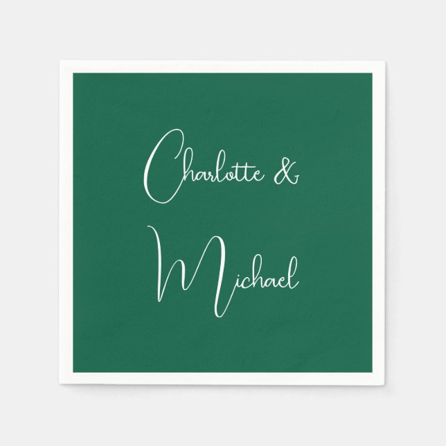 Calligraphy Elegant Green Plain Simple Names Napkin (Front)