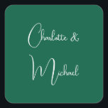 Calligraphy Elegant Green Plain Simple Names Square Sticker<br><div class="desc">Looking for a beautiful calligraphy with an aesthetic handwriting? This simple,  eye-catching design is for you. This product immediately impresses those who see it. The fine and tasteful design will immediately reflect the quality of your relationship and family.</div>