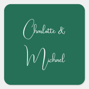 Calligraphy Elegant Green Plain Simple Names Square Sticker