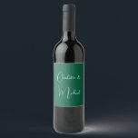 Calligraphy Elegant Green Plain Simple Names Wine Label<br><div class="desc">Looking for a beautiful calligraphy with an aesthetic handwriting? This simple,  eye-catching design is for you. This product immediately impresses those who see it. The fine and tasteful design will immediately reflect the quality of your relationship and family.</div>