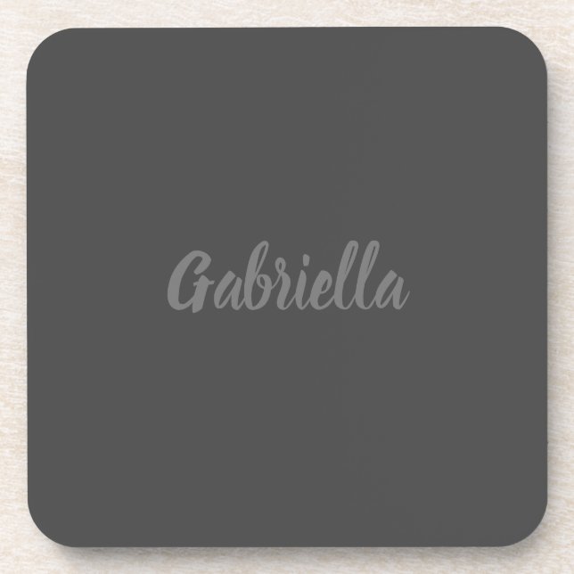 Calligraphy Elegant Grey Plain Simple Name Coaster (Front)