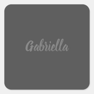 Calligraphy Elegant Grey Plain Simple Name Square Sticker