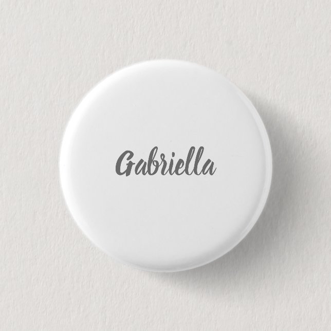 Calligraphy Elegant Grey White Plain Simple Name 3 Cm Round Badge (Front)