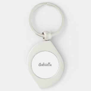 Calligraphy Elegant Grey White Plain Simple Name Key Ring