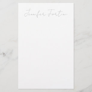 Calligraphy Elegant Grey & White Plain Simple Stationery