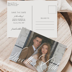 Calligraphy Elegant Horizontal Wedding Photo Save The Date