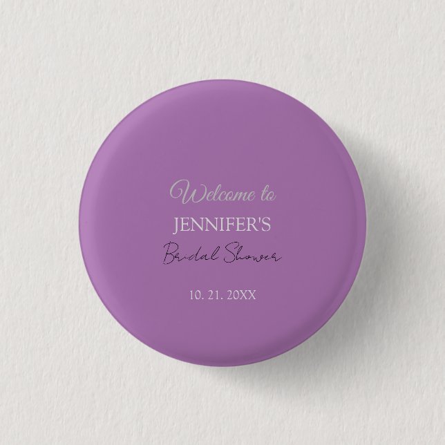Calligraphy Elegant Lavender Welcome Bridal Shower 3 Cm Round Badge (Front)