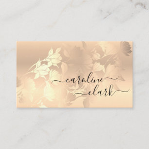 Calligraphy Elegant Modern Rose Gold Black Flowers Business Card