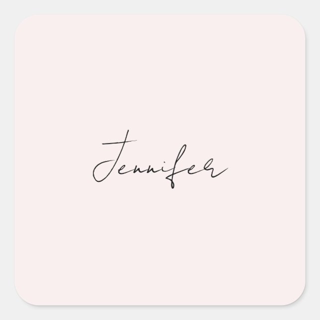 Calligraphy Elegant Pastel Colour Plain Simple Nam Square Sticker (Front)