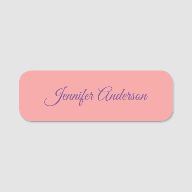 Calligraphy Elegant Pastel Red Personalised Name Name Tag (Front)
