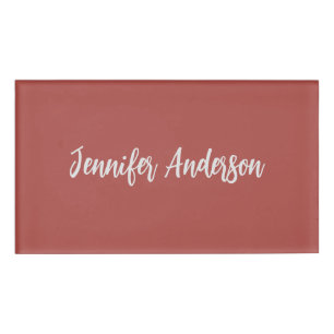 Calligraphy Elegant Personalised Brick Red Name Tag