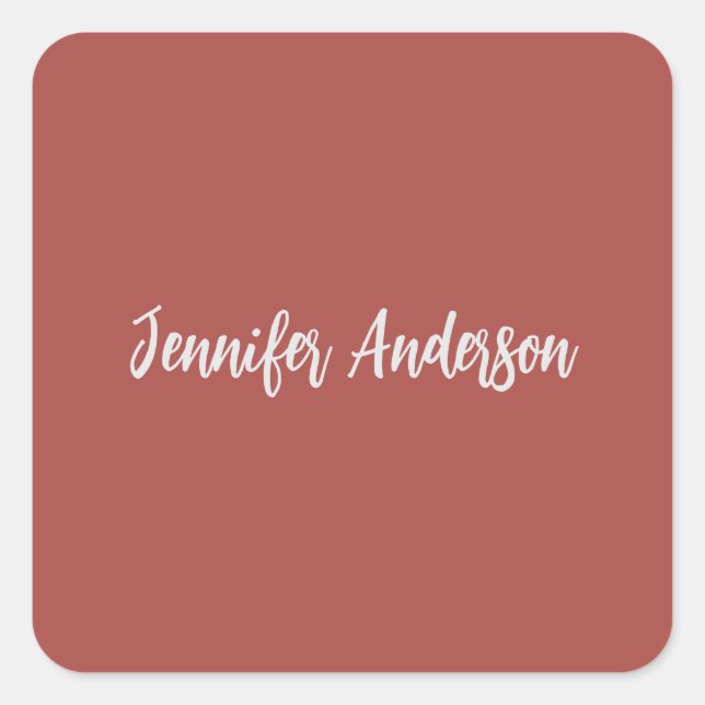 Calligraphy Elegant Personalised Brick Red Square Sticker (Front)