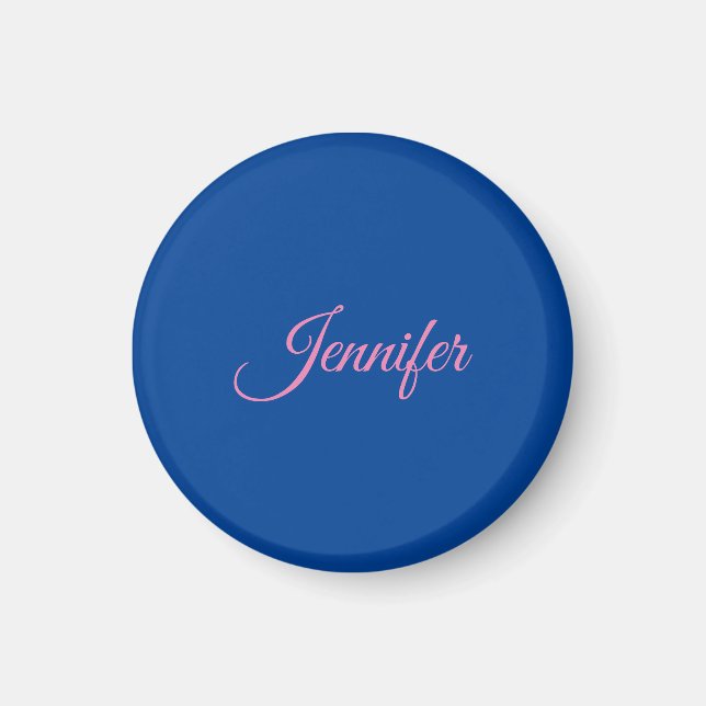 Calligraphy Elegant Pink Blue Custom Name Magnet (Front)