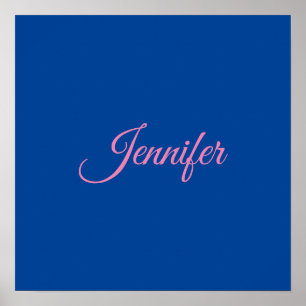 Calligraphy Elegant Pink Blue Custom Name Poster