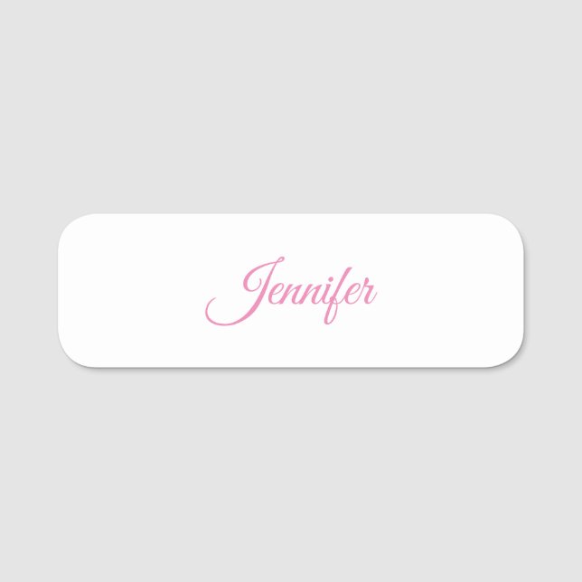Calligraphy Elegant Pink White Custom Name Name Tag (Front)