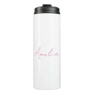 Calligraphy Elegant Pink White Custom Name Thermal Tumbler
