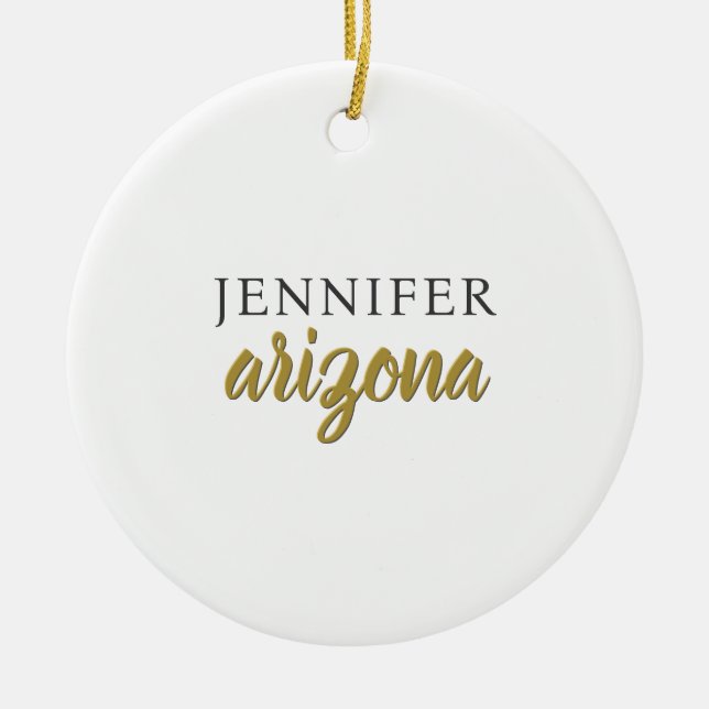 Calligraphy Elegant Plain Add Own Name Ceramic Tree Decoration (Front)