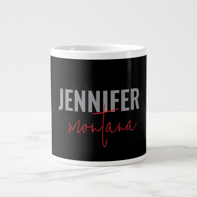 Calligraphy Elegant Plain Add Own Name Large Coffee Mug (Front)