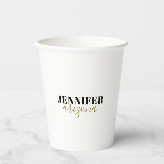 Calligraphy Elegant Plain Add Own Name Paper Cups (Front)