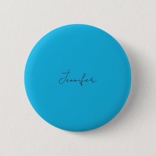 Calligraphy Elegant Plain Simple Name Blue 6 Cm Round Badge